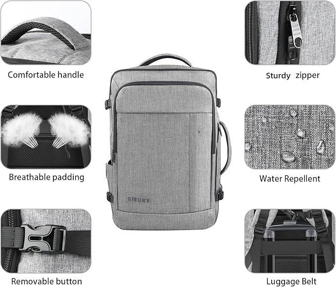Carry On Backpack, Extra Large 40-50L Travel Backpack for Men & Women, Expandable Backpack For Airplanes, 17 Inch Laptop Backpack, Luggage Suitcase 40L Daypack Lightweight Business Weekender Bag, Grey