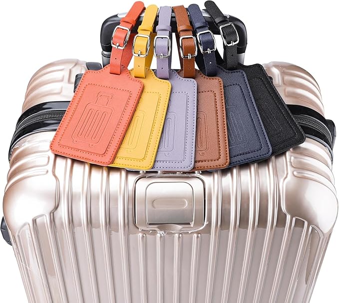 Teskyer Luggage Tags for Suitcases, TSA Approved with Privacy Protection Cover, Premium Faux Leather Bag Tags for Travel - 4 Pack, Blue