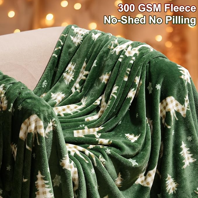PHF Printed Fleece Throw Blanket, No Shed No Pilling Ultra Soft Plush Cozy Xmas Prints Theme Home Décor Flannel Blanket for Bed, Sofa, Couch and Gift, 50" x 60", Northern Winter