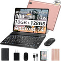 2025 Tablet Android 14 Tablets with 128GB ROM+18GB RAM, 1TB Expand 2 in 1 10.1 Inch Tablet with Keyboard, Powerful Octa-Core, WiFi 6, BT5.0, 6000mAh, Widevine L1, Gold