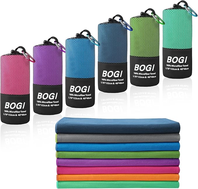 BOGI Microfiber Travel Sports Towel-Quick Dry Towel, Soft Lightweight Microfiber Camping Towel Absorbent Compact Travel Towel for Camping Gym Beach Yoga Swimming Backpacking (S:16''x32'',2Pcs-Nblue)