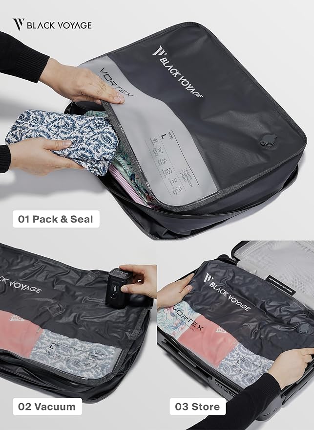 Black Voyage Reusable Vacuum Compression Travel Bag for Carry-On Suitcase and Backpack, Recycled IP67 Waterproof Space Saver Vacpack (1-Pack, 41L - No Pump)