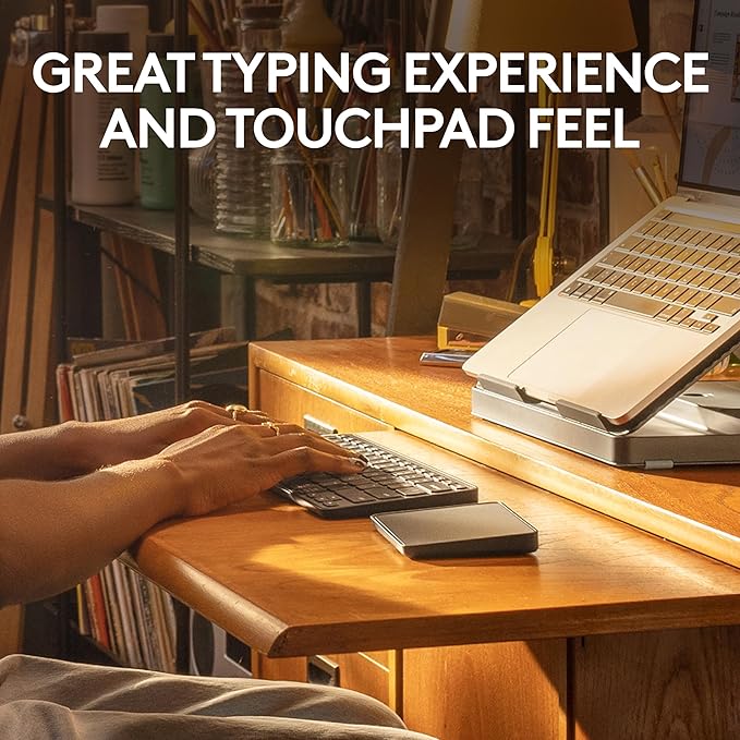Logitech Casa Pop Up Desk Kit - Adjustable Laptop Stand for Desks, Wireless Keyboard & Touchpad, Bluetooth, USB C Charging, Classic Chic, Green/Black