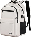 School Backpack for Teen Girls, Laptop Backpack 15.6 Inch with USB Charging Port, Sturdy Beige College Bookbag