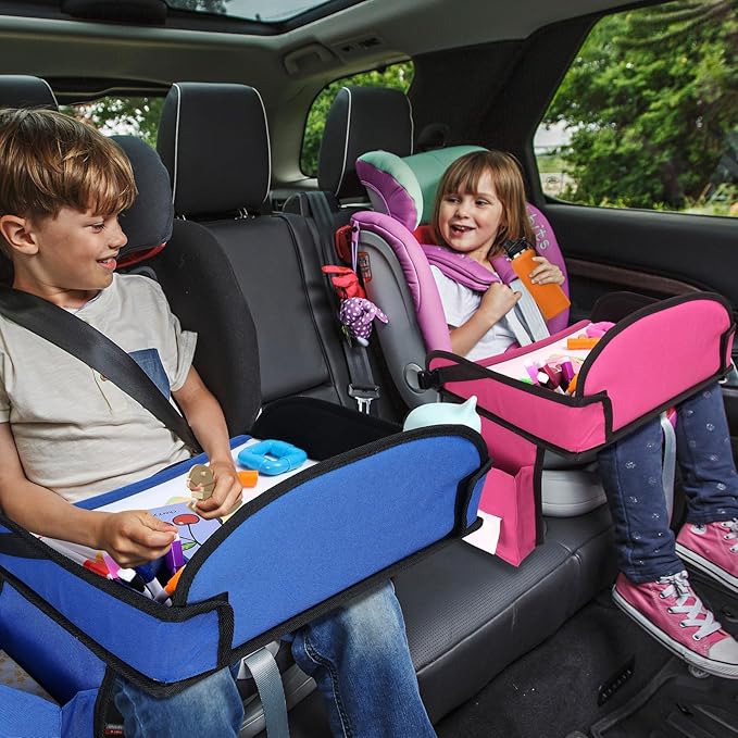 Kids Travel Tray for Airplane - Toddler Car Seat Table Tray, Road Trip Essentials for Boys & Girls, Carseat Lap Desk for Kids Road Trip Activities(Navy Blue)