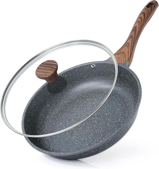 SENSARTE Nonstick Frying Pan Skillet with Lid, Omelet Pan with Cover, Healthy Egg Pan Chef's Pan, Kitchen Cooking Pan, PFOA Free (8inch + Glass Lid)