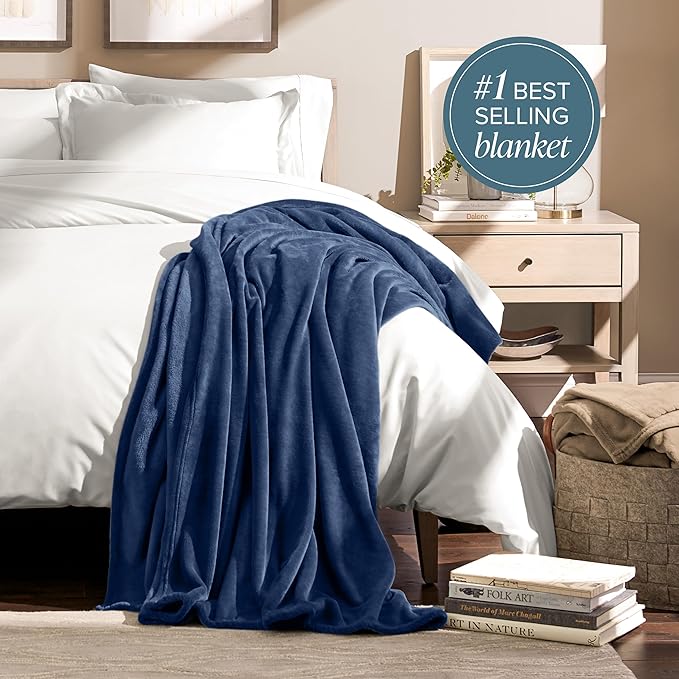 Bare Home Fleece Blanket - Full/Queen - Ultra-Soft Lightweight for Bed, Sofa, and Couch - Luxury Microplush - Cozy Warm Blanket (Full/Queen, Dark Blue)