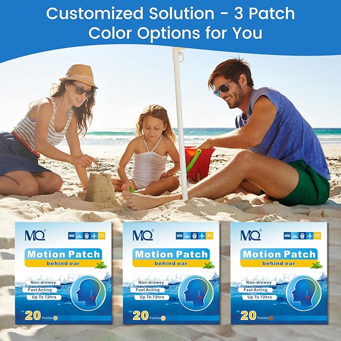 MQ 20ct Motion Sickness Patches, Dark Color, Sea Sickness Patches Non Drowsy & Waterproof, Cruise Ship Travel Essentials, Fast Acting & Long Lasting 72H