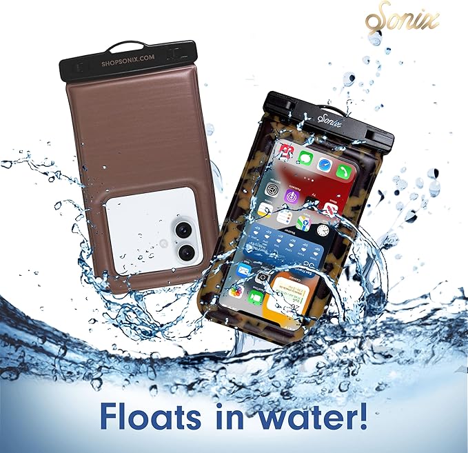 Sonix Waterproof Phone Pouch - Floating Phone Case Dry Bag w/Crossbody Lanyard - Beach Cruise Travel Essentials - Compatible w/All Devices, Touchscreen Friendly | Brown Tort