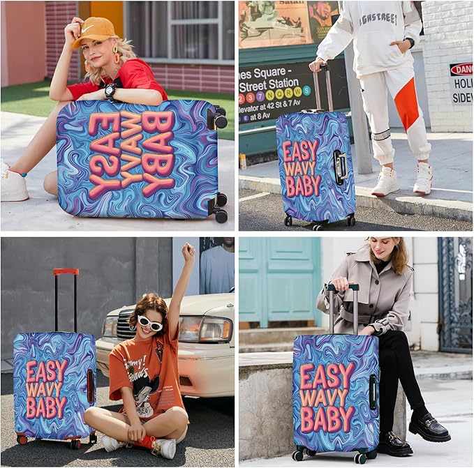 ANNA QUEEN Funny Psychedelic Wavy Luggage Cover, Colorful Suitcase Protector with with Retro Vibes, Stretchable, Washable Travel Cover for 24-26 Inch Luggage