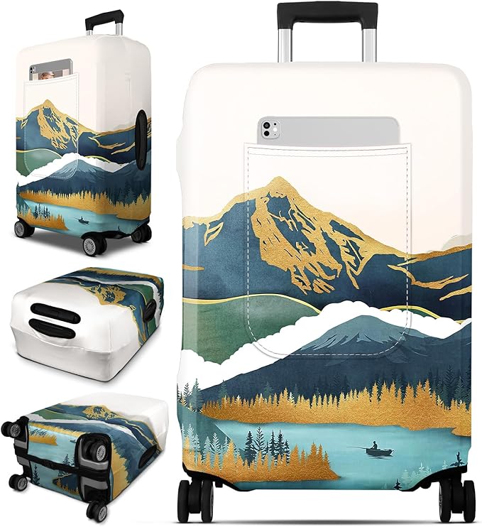 Slohif Luggage Cover for Suitcase Tsa Approved Protector - Luggage Sleeve Large Suit Case Cover Travel Stretch Baggage Case Protective Washable Fit 21-23 Inch Mountain S