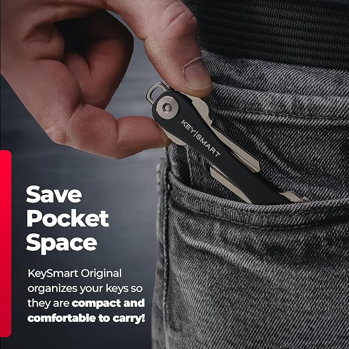 KEYSMART Key Holder for Keychain - Compact Key Organizer for Key Chain, Minimalist Clutter-Free EDC Keychains Key Ring, Black Flex, 8 Keys