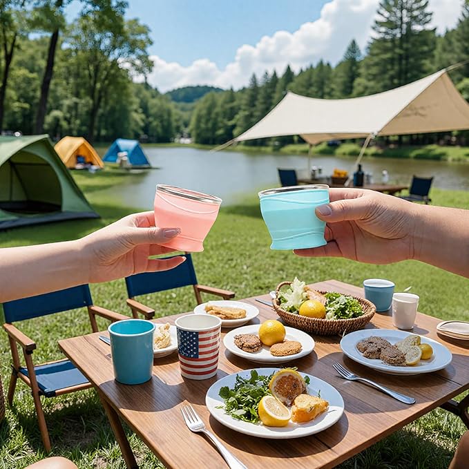 Collapsible Water Cup 6oz/180ml - Collapsible Cup - Silicone Collapsible TravelCup - Silicone Folding Camping Cup with Lids - Foldable Drinking Cup - for Travel, Camping, Hiking, Outdoor Sports