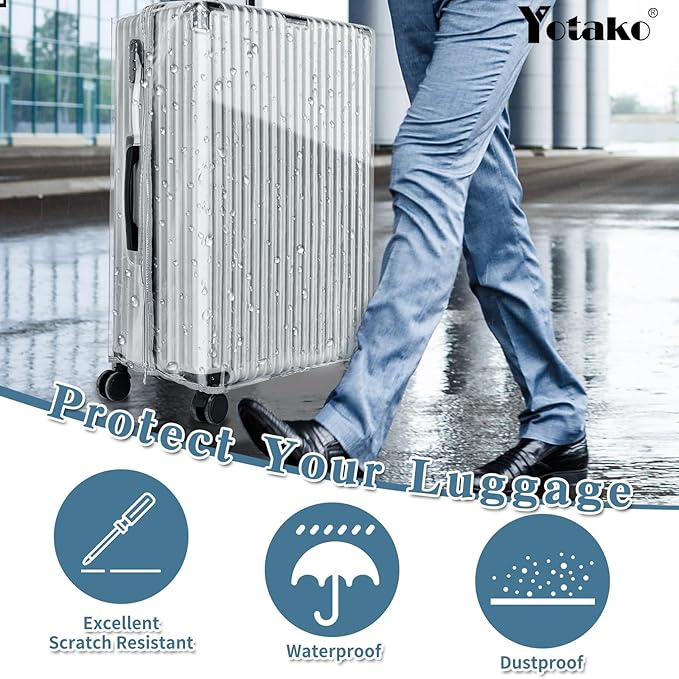 Yotako Upgraded Zippered Clear PVC Suitcase Cover, 24 Inch Luggage Covers for Suitcase Luggage Protector Cover 24''