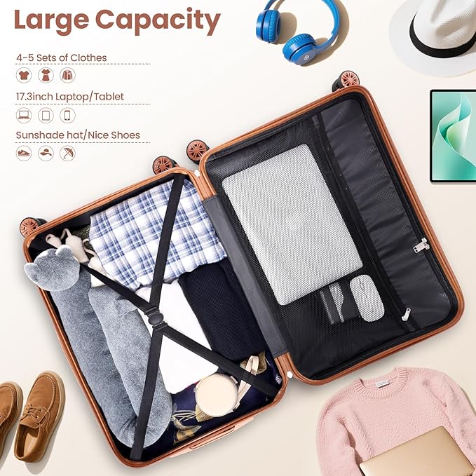 Hoteel 6 Piece Luggage Set (4-YEAR WARRANTY) Carry on ABS+PC Hard Shell Suitcase with Spinner Wheels & TSA Lock (Beige)
