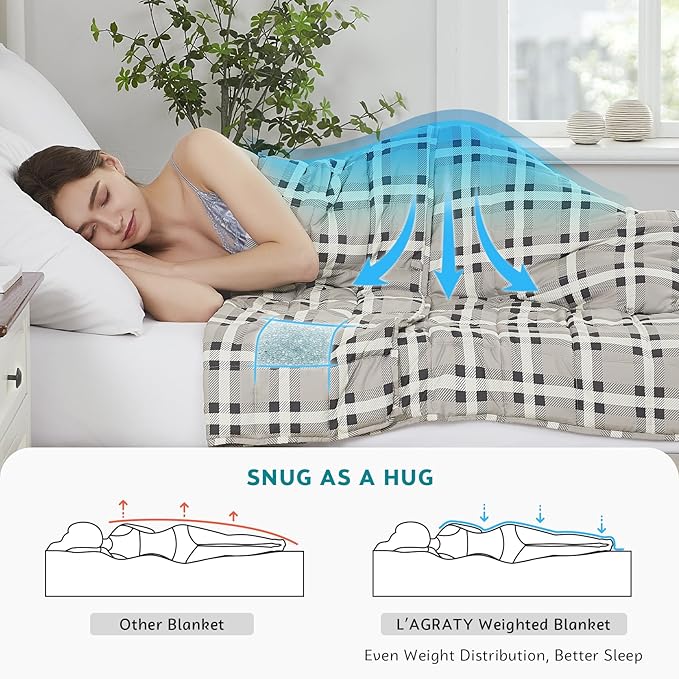 L'AGRATY Weighted Blanket - 48"x72" 15lbs Cooling Breathable Heavy Blanket Microfiber Material with Glass Beads for Adult All-Season Summer Fall Winter Soft Thick Comfort