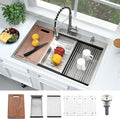 33x19 Drop In Kitchen Sink Workstation-Bokaiya Stainless Steel Kitchen Sinks Drop In 33 Inch Deep Workstation Top Mount 16 Gauge Single Bowl Drop In Sink Kitchen with Cutting Board
