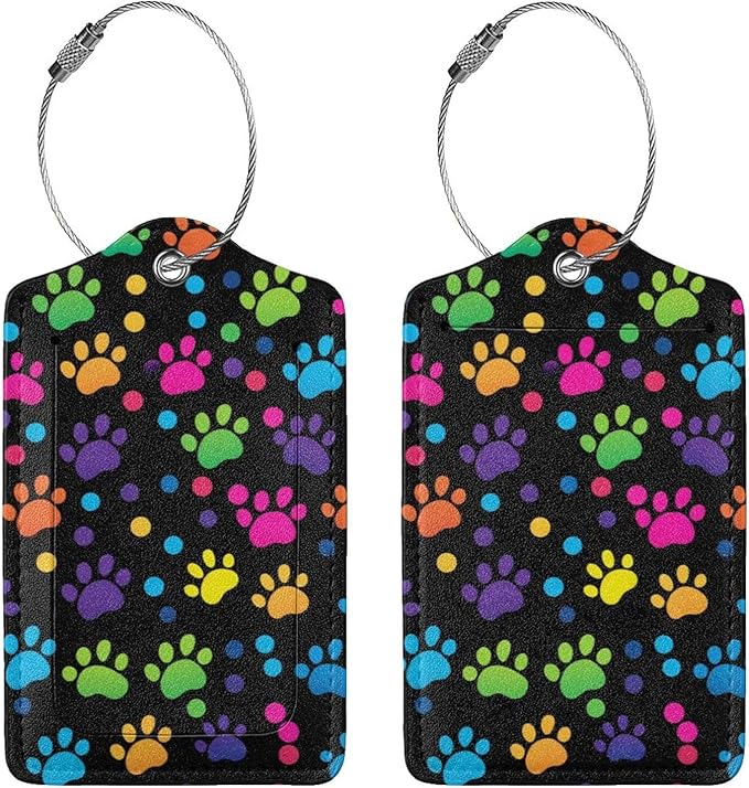 Cute Dog Paws Leather Luggage Tag with Stainless Steel Ring, Fun Name Id Card Cover Travel Bag Tag Set, Suitable for Travel Bag Luggage Women Men 1 PCS
