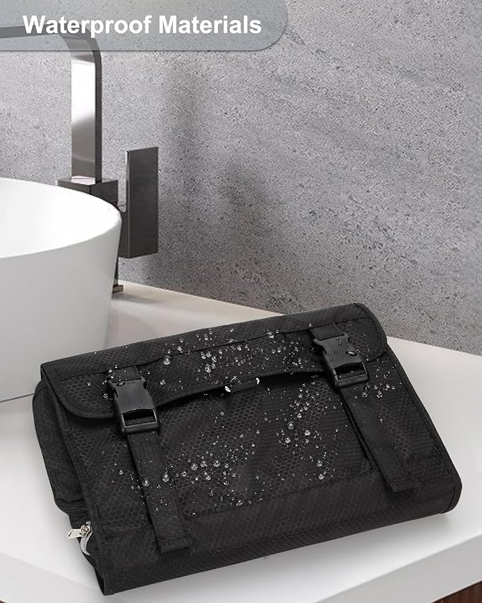 Relavel Hanging Toiletry Bag with Shoes Pocket, 360° Hook Travel Cosmetic Organizer, Waterproof, Multi-function for Makeup and Toiletries, Portable Storage Bag for Gym, Camping, Travel - Black
