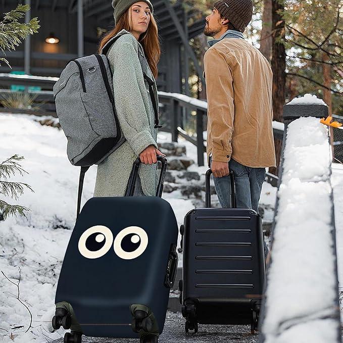 ANNA QUEEN Navy Blue Cartoon Eyes Luggage Cover, Funny Suitcase Protector for 24-26 Inch Luggage, Stretchable & Washable Travel Cover, Cute, Durable & Easy to Spot