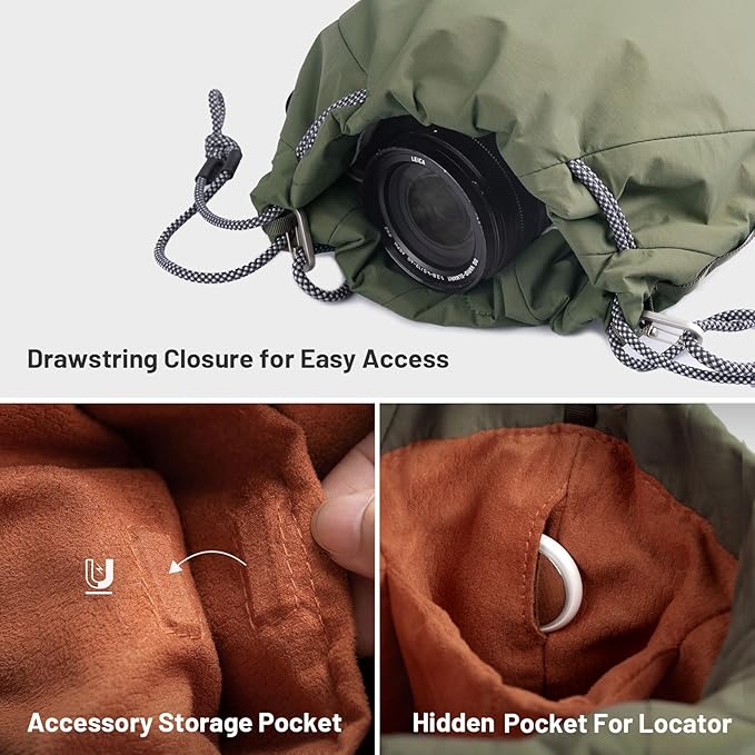 PGYTECH OneGo Drawstring Small Camera Bag, Leather Soft Camera Pouch compatible with Mirrorless Cameras/Nikon/Canon/Sony/Fuji Camera Case