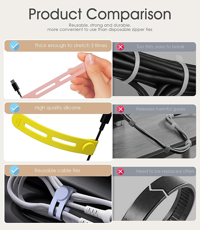 35Pcs Nearockle Reusable Cable Ties, Adjustable Silicone Cord Organizer Small Zip Ties for Charging Cords Earphone Computer Wire, Office Desk Cable Management Travel Accessories(Multi)
