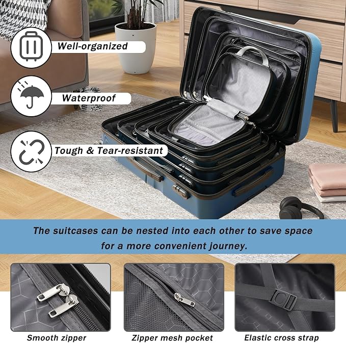Merax 24 Inch Luggage Set Hardshell ABS Medium Suitcase with Spinner Wheels 2 Packing Cubes Lightweight Travel Luggage for Weekend Getaways Long Vacations Ink Blue