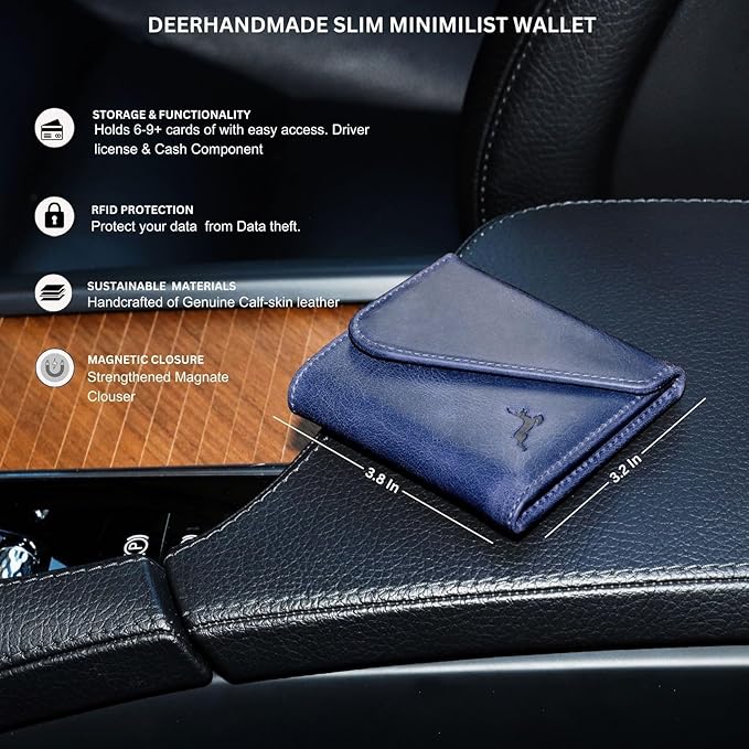 Leather RFID Wallet for Men, Slim Leather Mens Wallet, Handcraft Men's Wallets, Card Cases & Money Organizers, Magnetic Closure Sleek RFID Blocking Thin Mens Wallets with 9-12 Card Slots & Gift Box