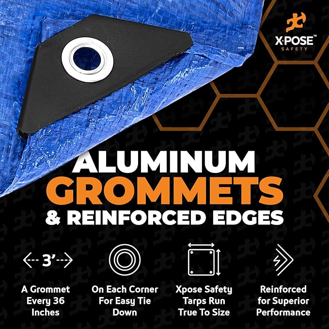 Better Blue Poly Tarp 30' x 40' - (Cut Size) Multipurpose Protective Cover - Lightweight, Durable, Waterproof, Weather Proof - 5 Mil Thick Polyethylene - by Xpose Safety