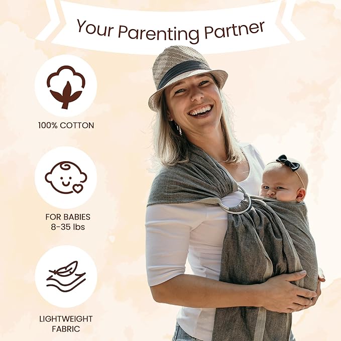 Hip Baby Wrap Ring Sling Baby Carrier for Infants and Toddlers - Beautiful, 100% Soft Cotton Baby Wraps Carrier for Babies 8-35 lbs - Perfect Baby Shower Gifts Moms and Dads - Nursing Cover (Slate)