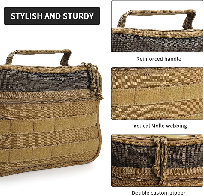 Toiletry Bag for Men, Travel Hanging Hook Toiletry Bag, Spacious Portable Organizer Dopp Kit Shaving Bag for Toiletries Makeup Accessories Tactical Essentials - Khaki