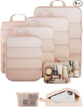 Veken 9/11 Set Compression Packing Cubes for Travel Essentials,Compressible Expandable Large Luggage Suitcase Organizer Bags for Clothing,Durable Space Saver Storage Bags with Toiletry Bags(Beige)