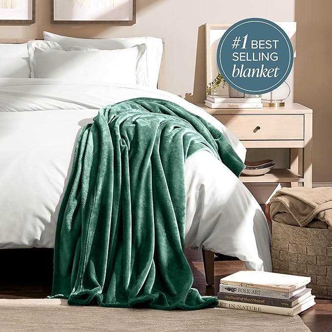 Bare Home Fleece Blanket - Full/Queen - Ultra-Soft Lightweight for Bed, Sofa, and Couch - Luxury Microplush - Cozy Warm Blanket (Full/Queen, Forest Green)