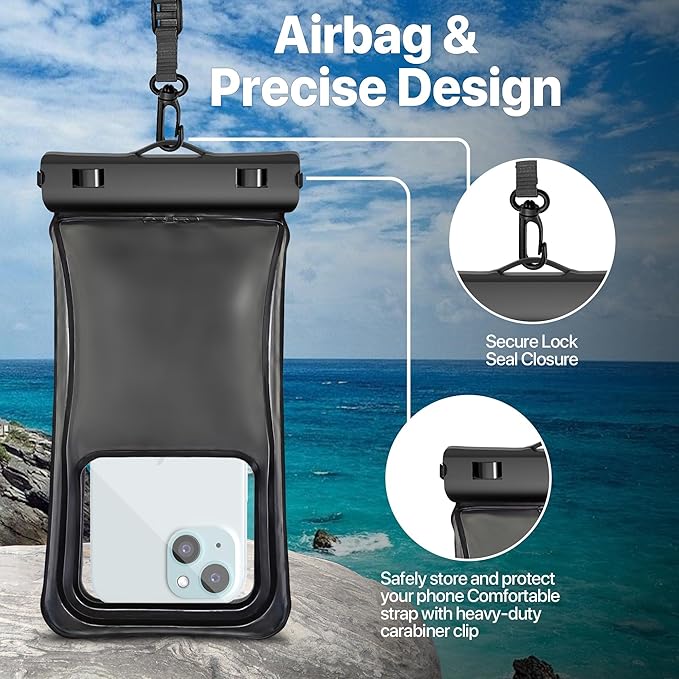 NEPHI IPX8 Floating Waterproof Phone Pouch 2 Pack-Up to 8.0"，Floating Phone Case for iPhone Andriod, Dry Bags for Vacation Beach Pool Kayak Cruise Travel Essentials (Black Black 2 Pack)