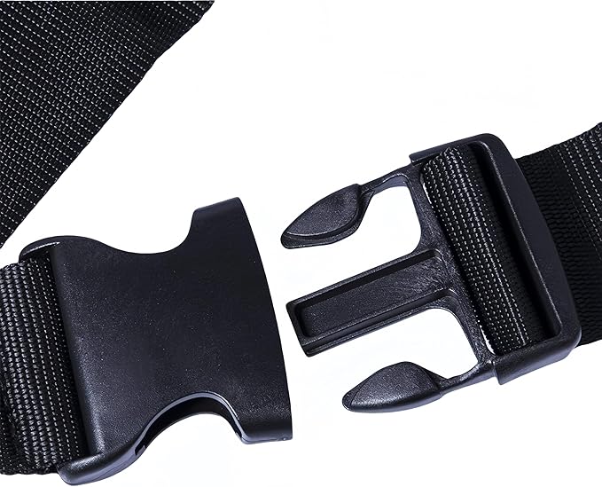 2-Pack Adjustable Luggage Straps for Suitcases – 2-Inch Wide Cross Travel Belt for 20"-32" Carry-On, Large & Collapsible Luggage – Durable Seatbelt Material, Suitcase Belts & Connector Straps (Black)