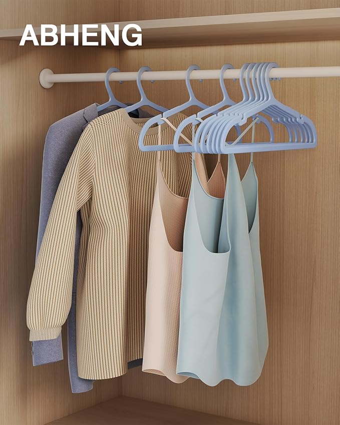 30 Pack Clothes Hangers, Non Slip Plastic Coat Hangers, Space Saving, Heavy Duty, Hanging Dry Wet Clothes, 16.4" x 8.3", Light Blue UAPY0530L