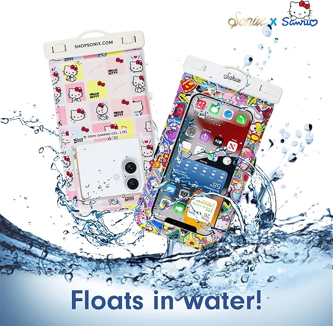 Sonix x Sanrio Waterproof Phone Pouch - Floating Phone Case Dry Bag w/Crossbody Lanyard - Beach Cruise Travel Essentials - Compatible w/All Devices, Touchscreen Friendly | Hello Kitty Latte Bears