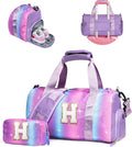 Customized Gifts for Daughter -Girl Gym Bag with Shoe Compartment, Kid Personalized Weekender Overnight Bags, Initial Travel Tote with Makeup Pouch, Sweet Girls Gift for Niece (Letter H)
