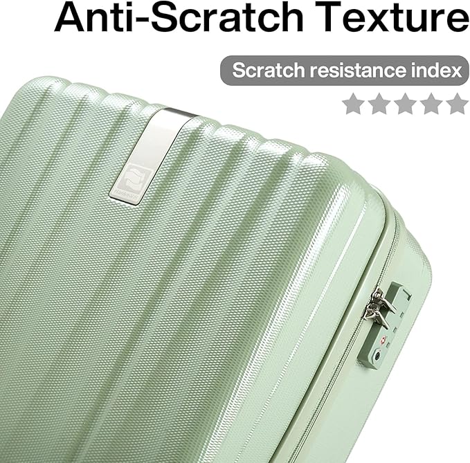 Hanke 14 Inch Underseat Carry On Luggage with Wheels Hard Shell Suitcases Carry On Bag Lightweight Small Mini Suitcase Travel Luggage for Travel（Bamboo Green）