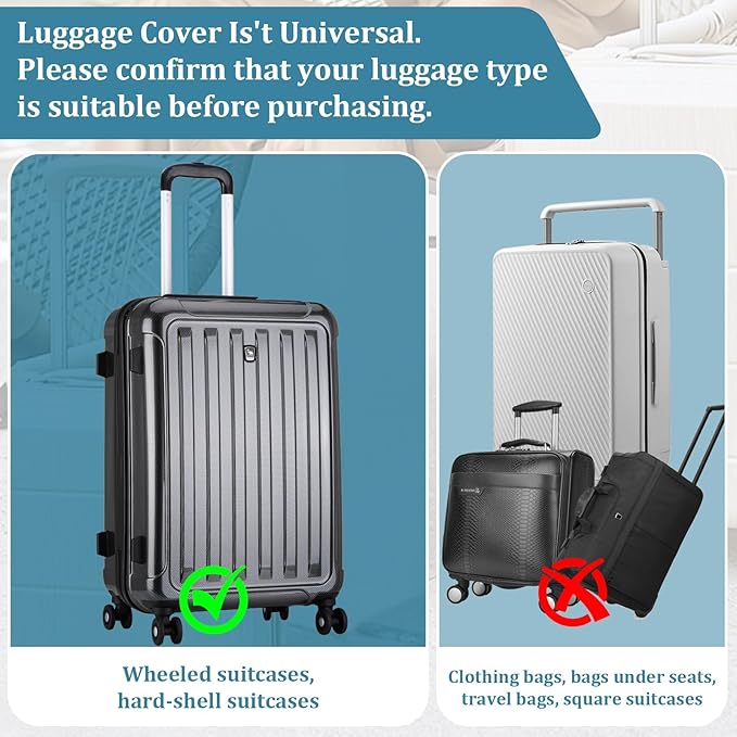 Upgraded Elastic Suitcase Covers for Luggage - Stretchable Black Cloth + Clear TPU, Fit 22 Inch Travel Suitcase, Waterproof & Anti-Scratch, Includes Free Red Luggage Tag