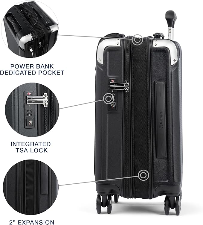 Travelpro Platinum Elite Hardside Expandable Carry on Luggage, 8 Wheel Spinner, TSA Lock, Hard Shell Polycarbonate Suitcase, Shadow Black, Carry on Laptop Pocket 21-Inch