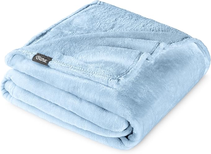 Bare Home Fleece Blanket - Throw Extra Long - Ultra-Soft Lightweight for Bed, Sofa, and Couch - Luxury Microplush - Cozy Warm Blanket (Throw XL, Light Blue)