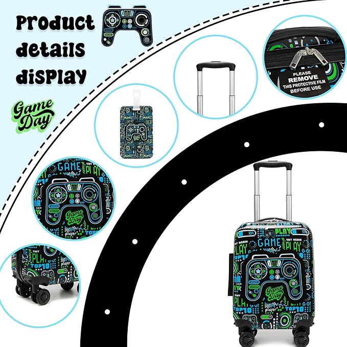 Kids Suitcase Set for Boys Hardside Luggage with Spinner Wheels 2 Piece 16inch Toddler Suitcase for Boys Travel Carry on Luggage Airline Approved
