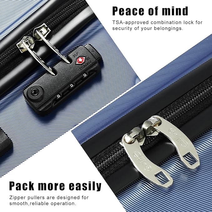 Coolife Luggage Suitcase Carry-on Spinner TSA Lock USB Port Expandable (only 28’’) Lightweight Hardside Luggage (Ice Blue, S(20in_carry on))