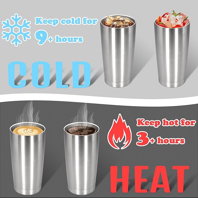 20 oz Tumbler with lid Double Wall Vacuum Insulated Tumblers Stainless Steel Coffee Mug Travel Coffee Tumbler Powder Coated Tumbler Cup Keep Hot&Cold - (Stainless 12 Pack)