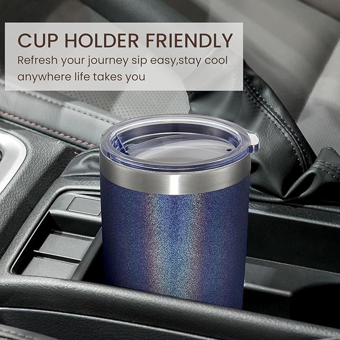 MEWAY 20oz Tumbler 8 Pack Double Wall Vacuum Insulated Travel Glitter Mug Bulk, Stainless Steel Tumblers with Lid and Straw, Powder Coated Coffee Cups for Woman(Rainbow Navy,Set of 8)