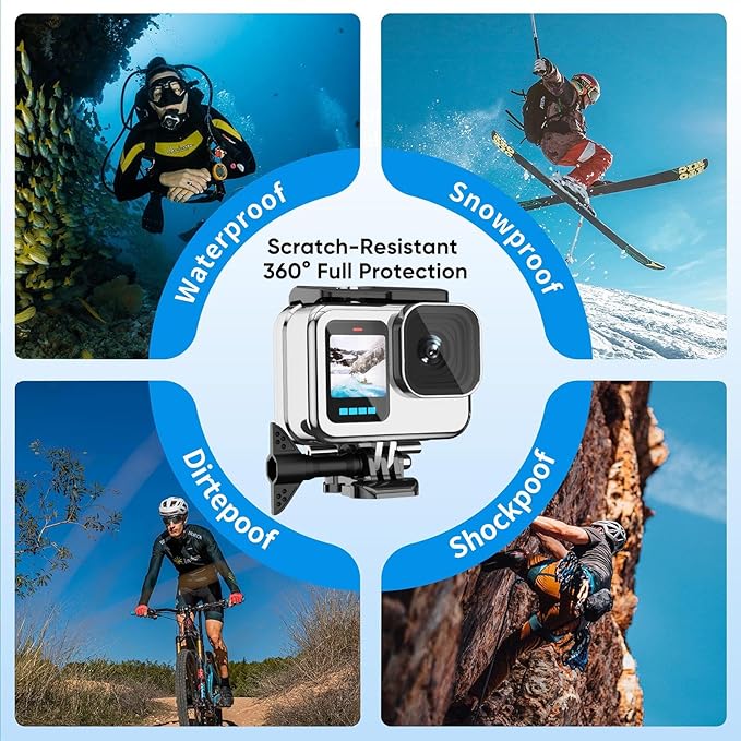 Compatible for Go Pro Hero 13 12 11 10 9 Black Waterproof Housing Case 60M/196FT Protective Underwater Diving Case Shell with Cameras Handle Mount Accessories Kit