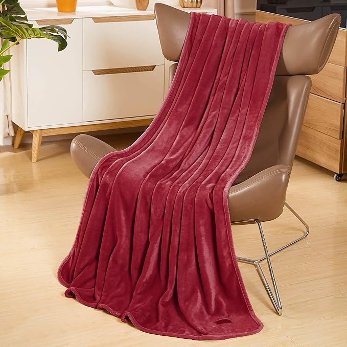 Surii Home Luxury Microfiber Flannel Blanket, Super Soft, Warm, Cozy, Fluffy, and Breathable, Perfect Throws for Bed, Couch, Sofa, for All Season Use. 350GSM Queen Size 90x90 Inches(Burgundy)