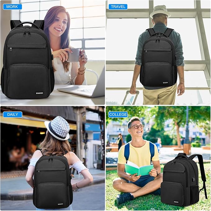 Black Backpack for School, college Backpack for Teens,Students, with 17.3 inch Laptop Sleeve Back Pack for Boys, Large Computer Back Pack with Compartments for Men & Women