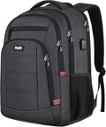 Backpack for Men Women, School Backpack, Large Quilted College Bookbag for Men, Water Resistant Travel Work Backpacks, Business Computer Back Pack with USB Charging Port, Fits 17" Laptop Black